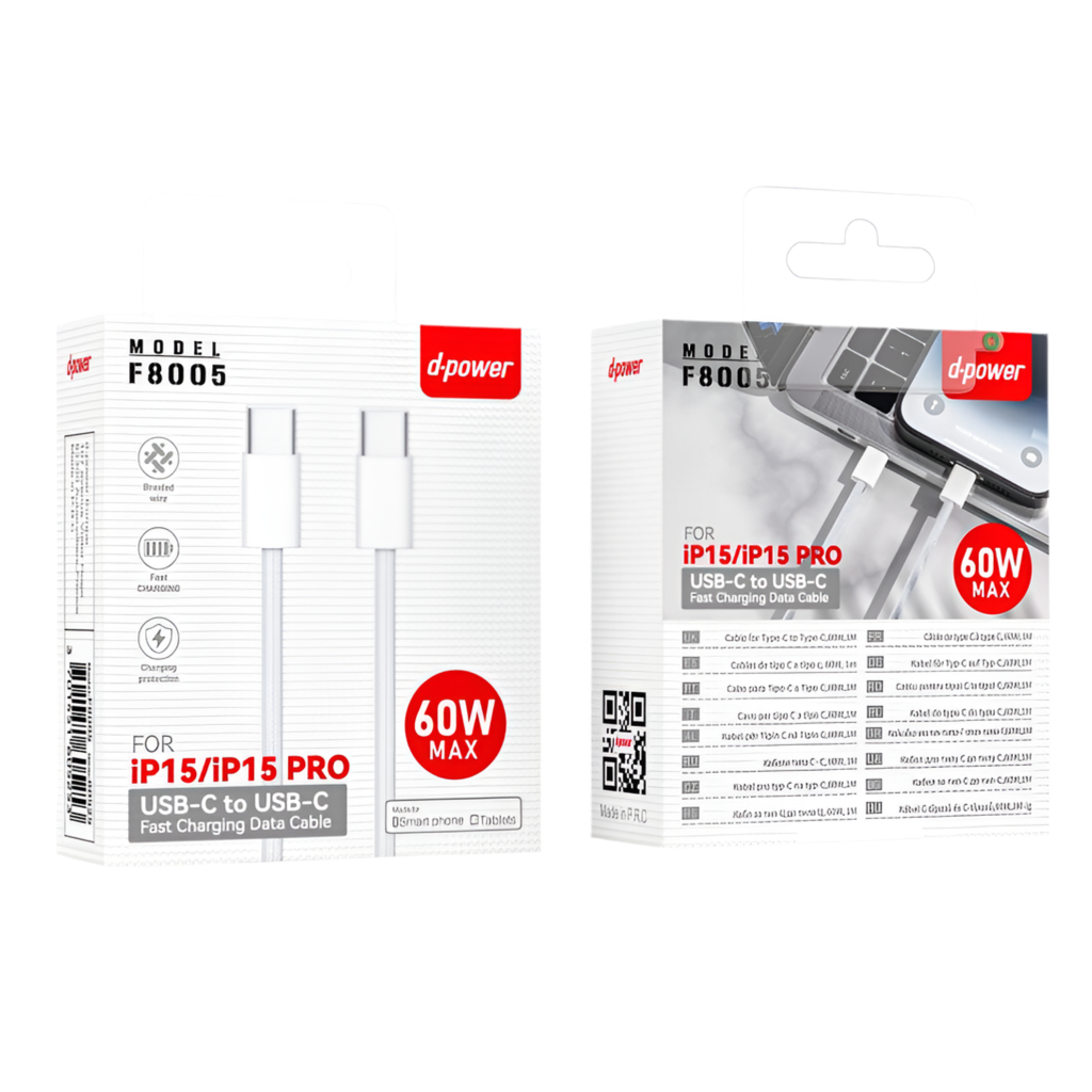 Cable Type C vers Type C 60W 1M Blanc(CABLE TRESSÉ)